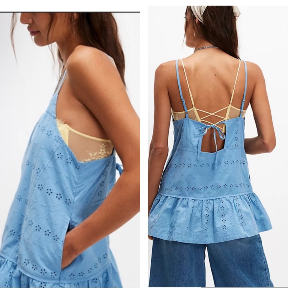 Free People Caught Up Tunic. Color Blissful Blue Combo